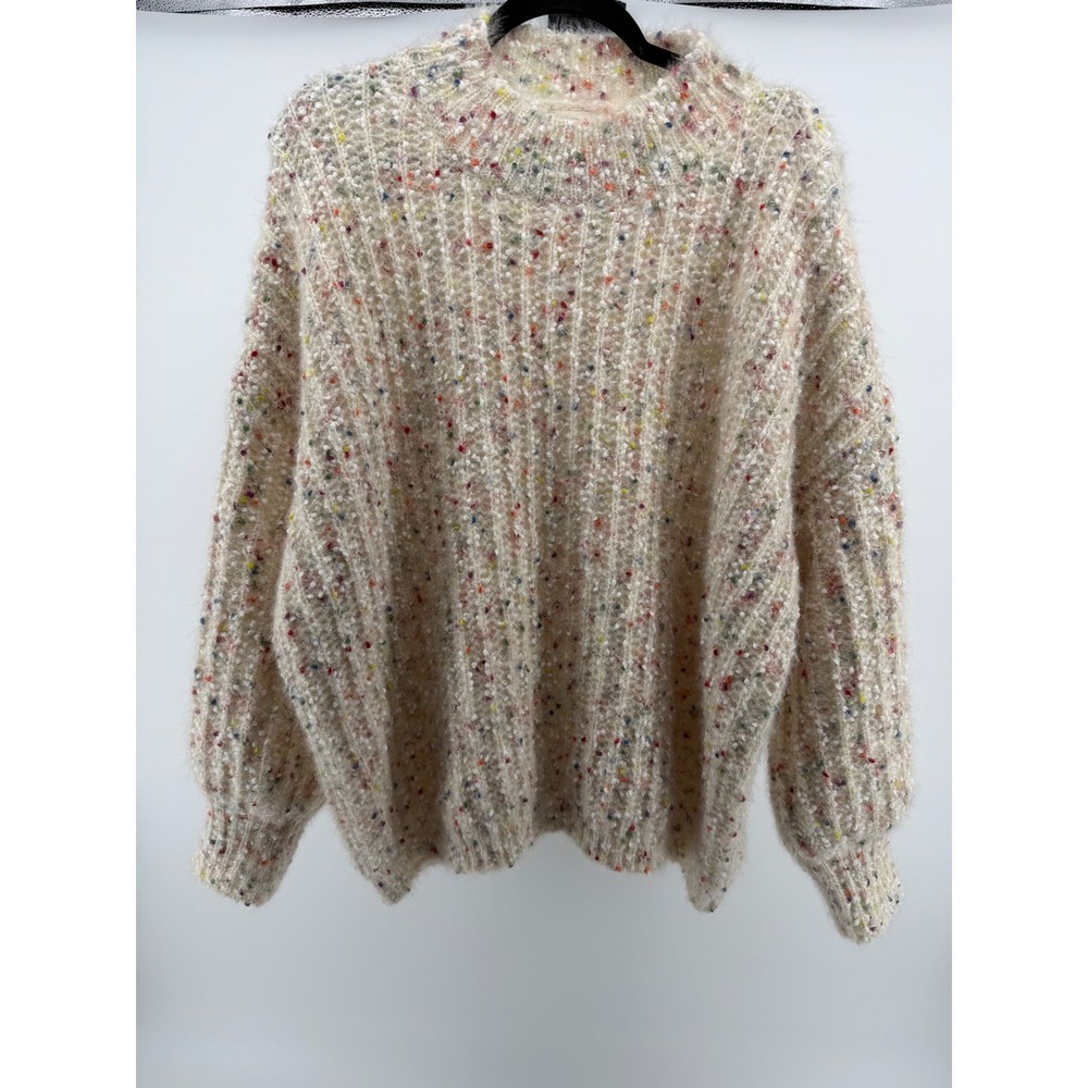 POL Womens L Cream Confetti Sweater Chunky Knit Cozy Boutique Textured Pullover